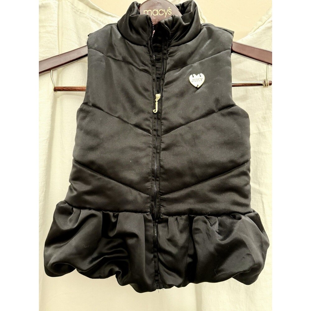 Juicy Couture Girls 6X Black Peplum Puffer Vest Gold Heart Logo Y2K McBling